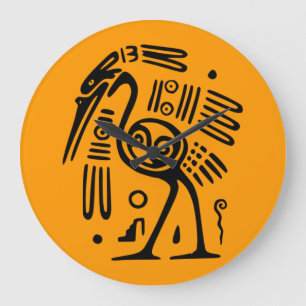 古代メキシコの鳥の丸い壁時計 ラージ壁時計