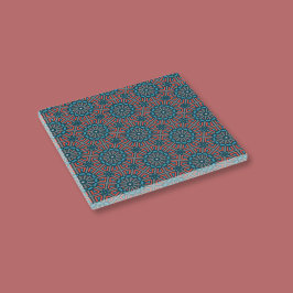 古代モザイク幾何学的フローラルパターン ガラスコースター