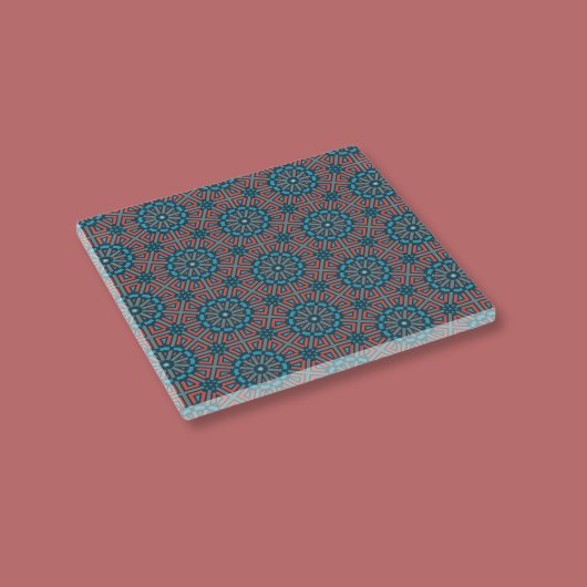 古代モザイク幾何学的フローラルパターン ガラスコースター