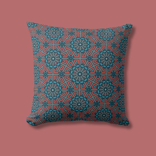 古代モザイク幾何学的フローラルパターン クッション