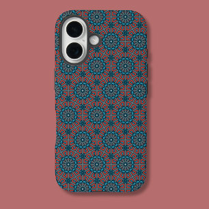 古代モザイク幾何学的フローラルパターン iPhone 16ケース