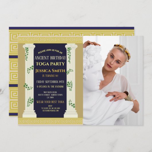 古代ローマのトガバースデーパーティーのアイビー写真 招待状 (正面/裏面)