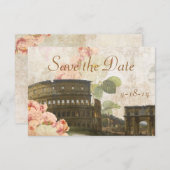 古代ローマのピンクのバラのヴィンテージの保存日付カード セーブザデート (正面/裏面)