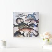 古代ローマのモザイク、魚、海の生物の風景 スクエア壁時計 (ホーム)