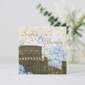 古代ローマの青いハイドランジアのウェディング招待状 招待状 (スタンド正面)