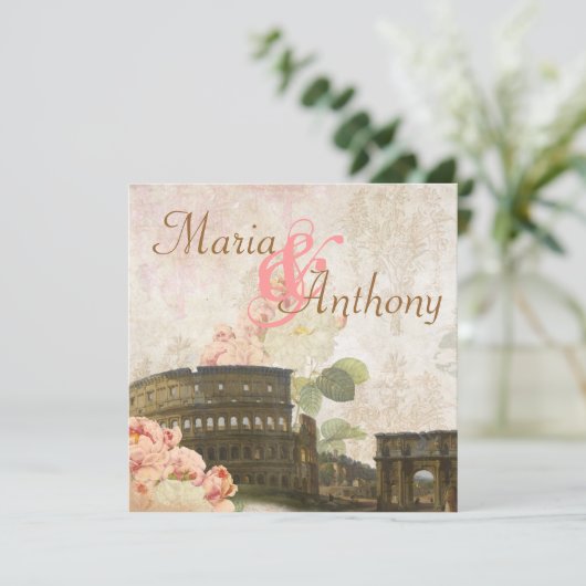 古代ローマピンクローズヴィンテージウェディング招待状 招待状 (スタンド正面)