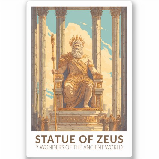 古代世界の七不思議の神像ゼウス ビンテージ シール (正面)
