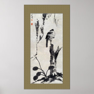 古代中国のの絵画、自然、鳥。 ポスター