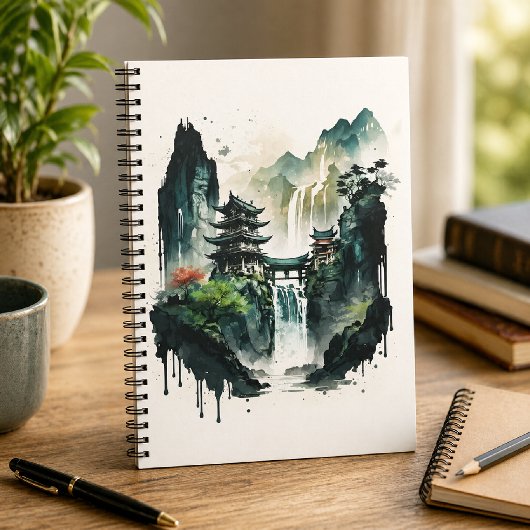 古代中国の水墨風景画と滝 ノートブック