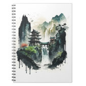 古代中国の水墨風景画と滝 ノートブック (正面)