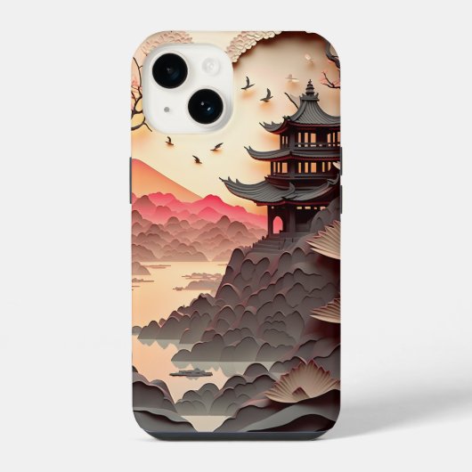 古代中国の風景 紙切り細工 iPhone 14 カバー (裏面)