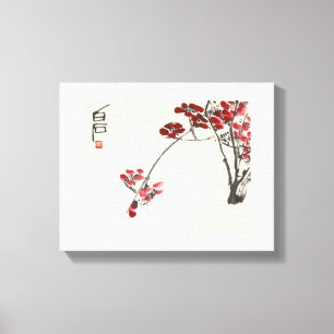 古代中国絵画チーBaishi赤いWintersweet キャンバスプリント