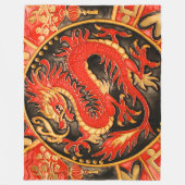 古代伝統的ドラゴ中国のンレッド金ゴールドゴールデン フリースブランケット (正面)