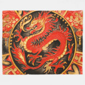 古代伝統的ドラゴ中国のンレッド金ゴールドゴールデン フリースブランケット (正面(横))