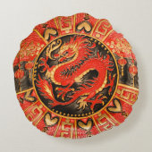 古代伝統的ドラゴ中国のンレッド金ゴールドゴールデン ラウンドクッション (裏面)