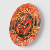 古代伝統的ドラゴ中国のンレッド金ゴールドゴールデン ラージ壁時計 (傾斜)