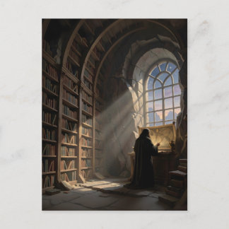 古代図書館の孤独な学者 本の愛好家 ポストカード