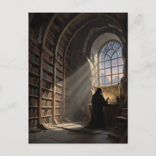 古代図書館の孤独な学者 本の愛好家 ポストカード (正面)