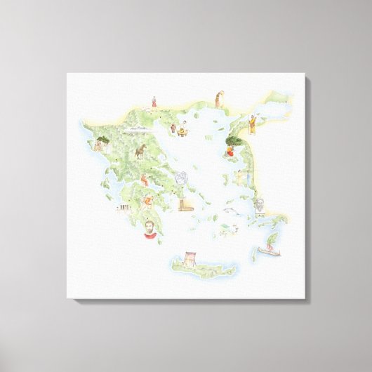 古代図解入りの、写真付きのギリシャの地図 キャンバスプリント (正面)