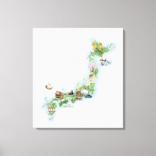 古代図解入りの、写真付きの日本地図 キャンバスプリント (正面)