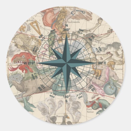 古代地図の羅針盤 ラウンドシール (正面)