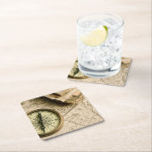 古代地図上の古いコンパス スクエアペーパーコースター (インサイチュ)