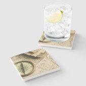 古代地図上の古いコンパス ストーンコースター (横)