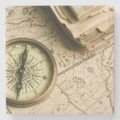 古代地図上の古いコンパス ストーンコースター (正面)