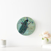 古代孔雀及びエッチングのパーソナライズな結婚式 ラウンド壁時計 (ホーム)