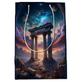 古代宇宙の寺 – ファンタジー銀河系遺跡スポーツ ミディアムペーパーバッグ (正面)