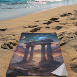 古代宇宙の寺 – ファンタジー銀河系遺跡 ビーチタオル