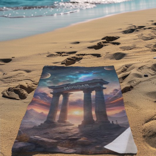 古代宇宙の寺 – ファンタジー銀河系遺跡 ビーチタオル