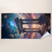 古代宇宙の寺 – ファンタジー銀河系遺跡 ビーチタオル (正面)