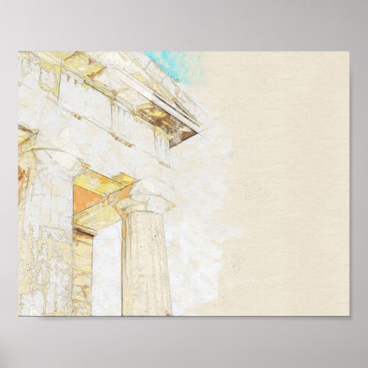 古代寺院のポルティコ部分のスケッチ ポスター (正面)