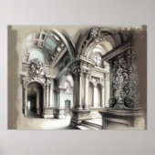 古代建築ローマンアーチ華美詳細 ポスター (正面)