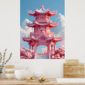 古代建築中国のかわいい漫画ポスター ポスター (キッチン)