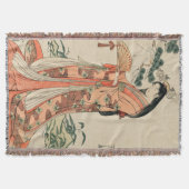 古代日本の木材スケッチと女性 スローブランケット (正面)
