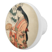 古代日本の木材スケッチと女性 セラミックノブ (右)