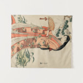 古代日本の木材スケッチと女性 タペストリー (正面(横))