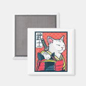 古代日本の猫アート ヴィンテージ忍者T  マグネット (正面/裏面)