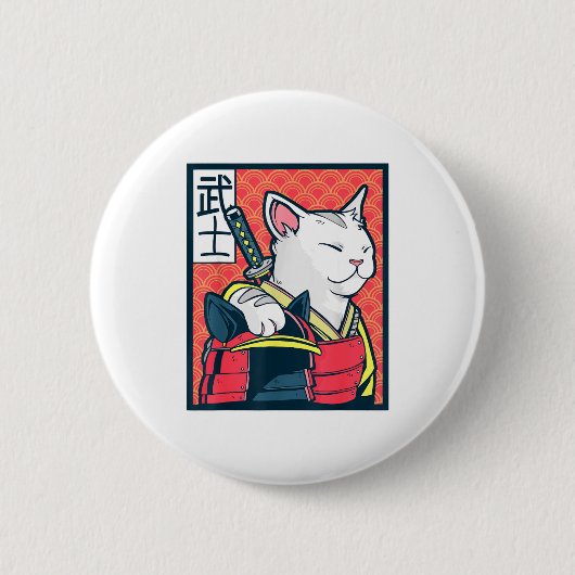 古代日本の猫アート ヴィンテージ忍者T 缶バッジ (正面)