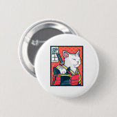 古代日本の猫アート ヴィンテージ忍者T 缶バッジ (正面&裏面)