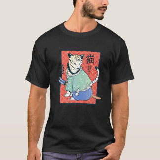 古代日本の猫侍 レトロな忍者猫 Tシャツ