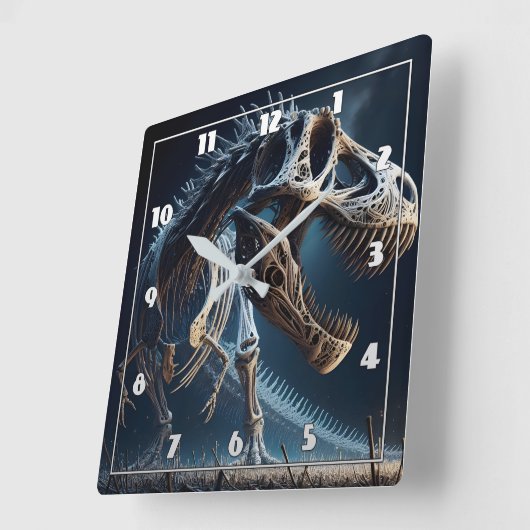 古代景観を漂う恐竜の骨格 スクエア壁時計 (傾斜)