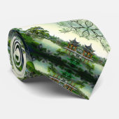 古代武日本の士サテンの風景模様 ネクタイ (ロール)