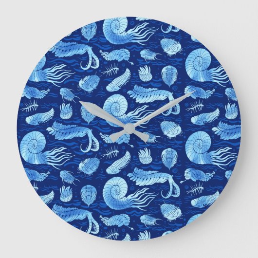 古代海の動物：三葉虫類、アノマロカリス…… ラージ壁時計 (正面)