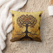 古代素朴赤と金ゴールドの木LIfe by kedok クッション (ブランケット)