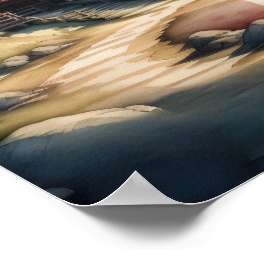 古代絵を描村の水の色日本のの ポスター (角)