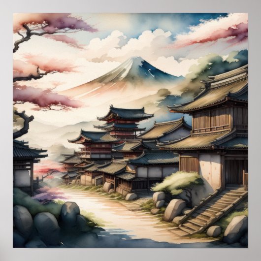 古代絵を描村の水の色日本のの ポスター (正面)