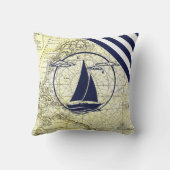 古代航海の地図/帆船/シルエット/ネイビーブルー クッション (裏面)
